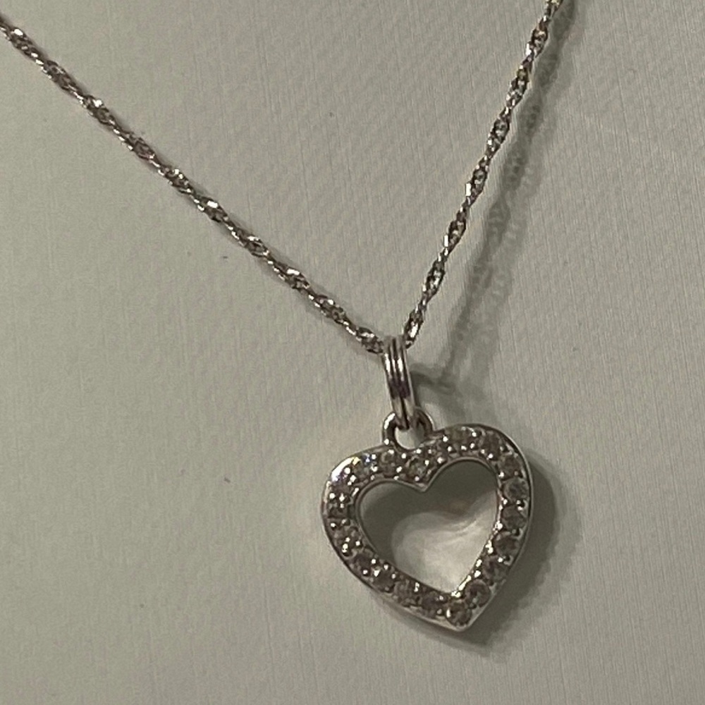 Sterling Silver 925 Cz Heart Charm Pendant Necklace Jewelry Gift 16 Inch